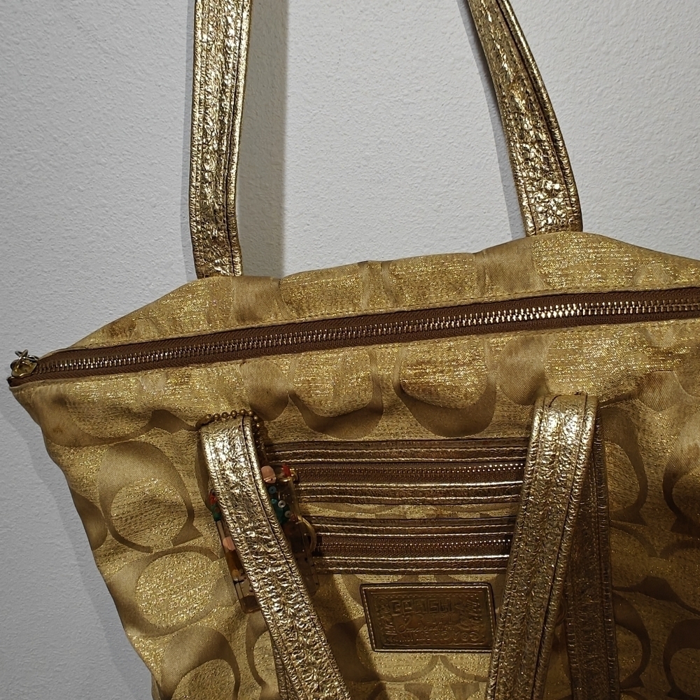 Vintage Y2K Coach Poppy Purse Tag Attached Tote Gold Signature Monogram Logo - Picture 13 of 16